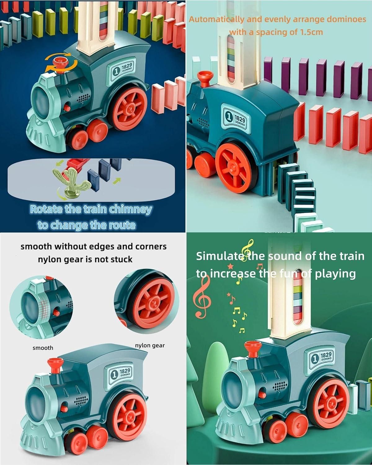 Kids Domino Train Car Set Sound Light Automatic Laying Domino Brick