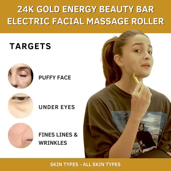 Gold 24K  Energy Beauty Bar Electric Facial Massage Roller