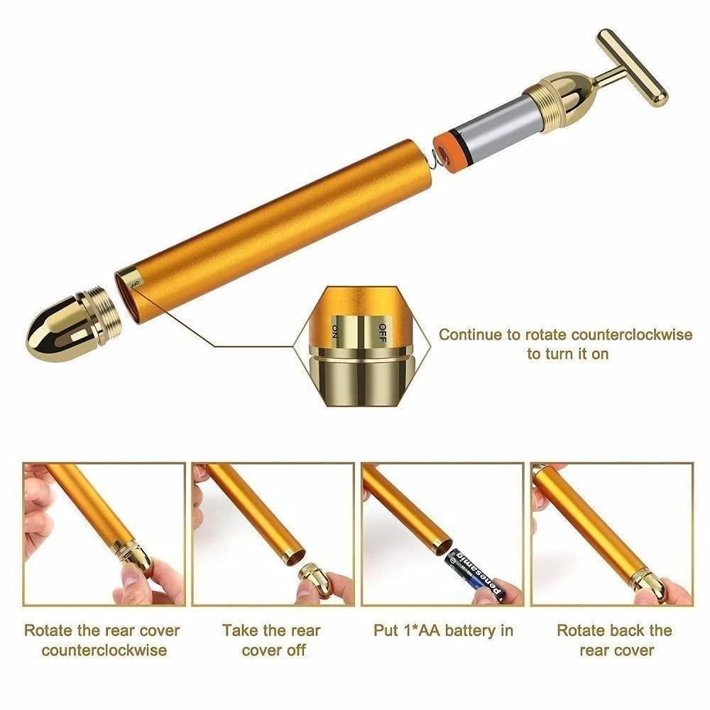 Gold 24K  Energy Beauty Bar Electric Facial Massage Roller