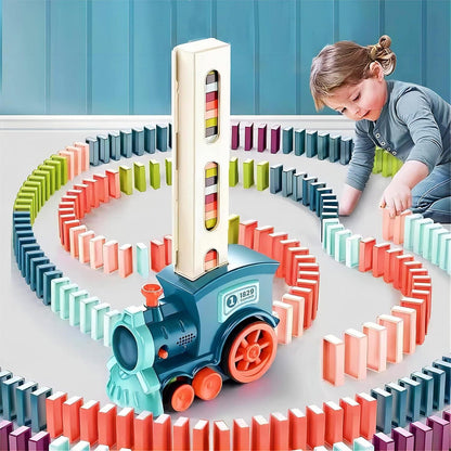 Kids Domino Train Car Set Sound Light Automatic Laying Domino Brick