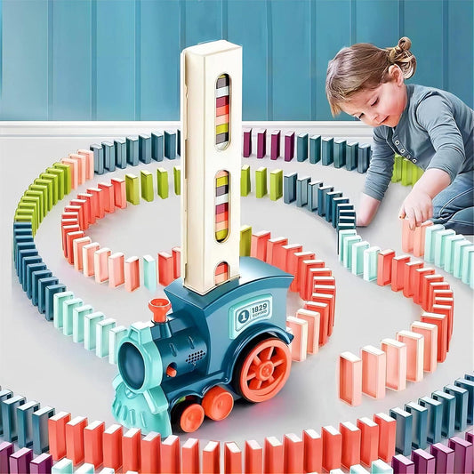 Kids Domino Train Car Set Sound Light Automatic Laying Domino Brick