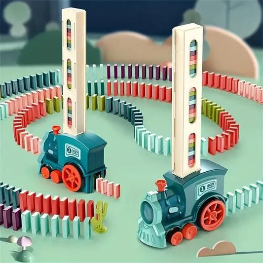 Kids Domino Train Car Set Sound Light Automatic Laying Domino Brick