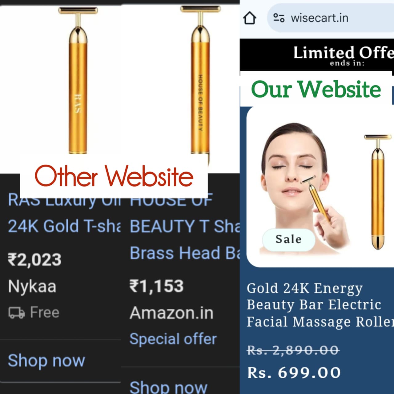 Gold 24K  Energy Beauty Bar Electric Facial Massage Roller