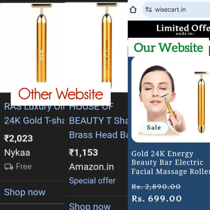 Gold 24K  Energy Beauty Bar Electric Facial Massage Roller